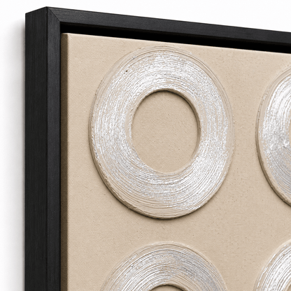 Pictures  -  Yiwu Silver Detail Circle Painting on Canvas with Black Frame - 120 x 80cm  -  60485673