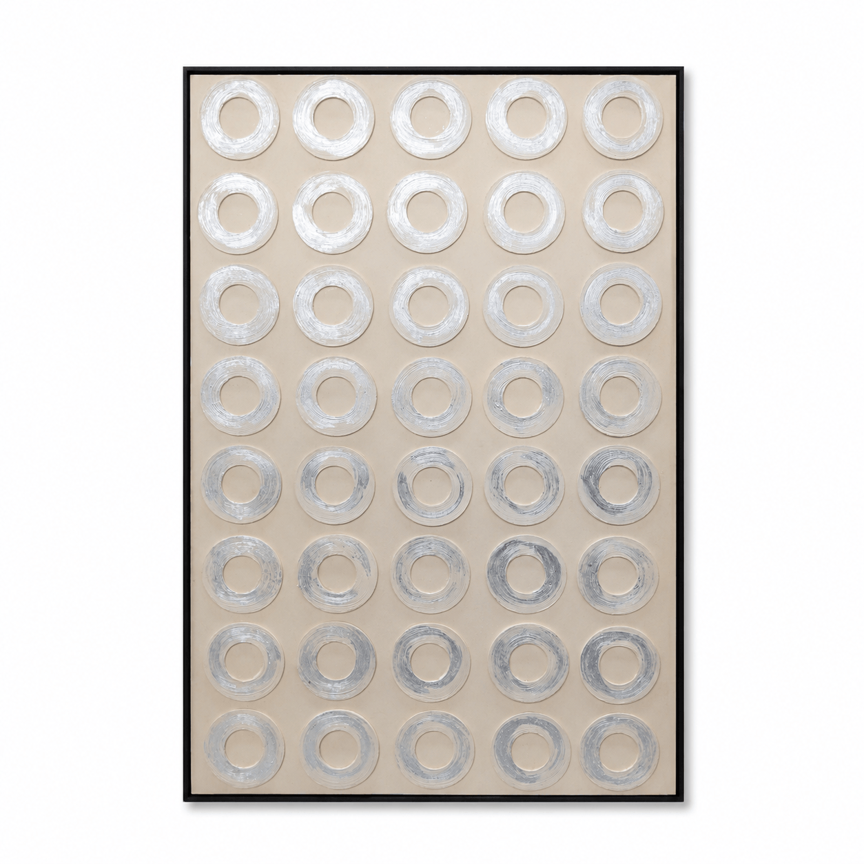 Pictures  -  Yiwu Silver Detail Circle Painting on Canvas with Black Frame - 120 x 80cm  -  60485673
