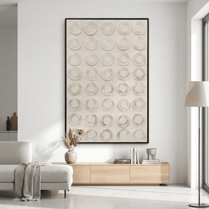 Pictures  -  Yiwu Gold Detail Circle Painting on Canvas with Black Frame - 120 x 80cm  -  60485674
