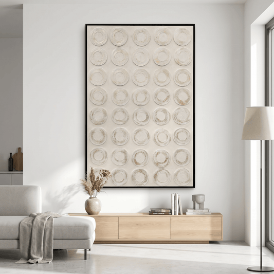 Pictures  -  Yiwu Gold Detail Circle Painting on Canvas with Black Frame - 120 x 80cm  -  60485674