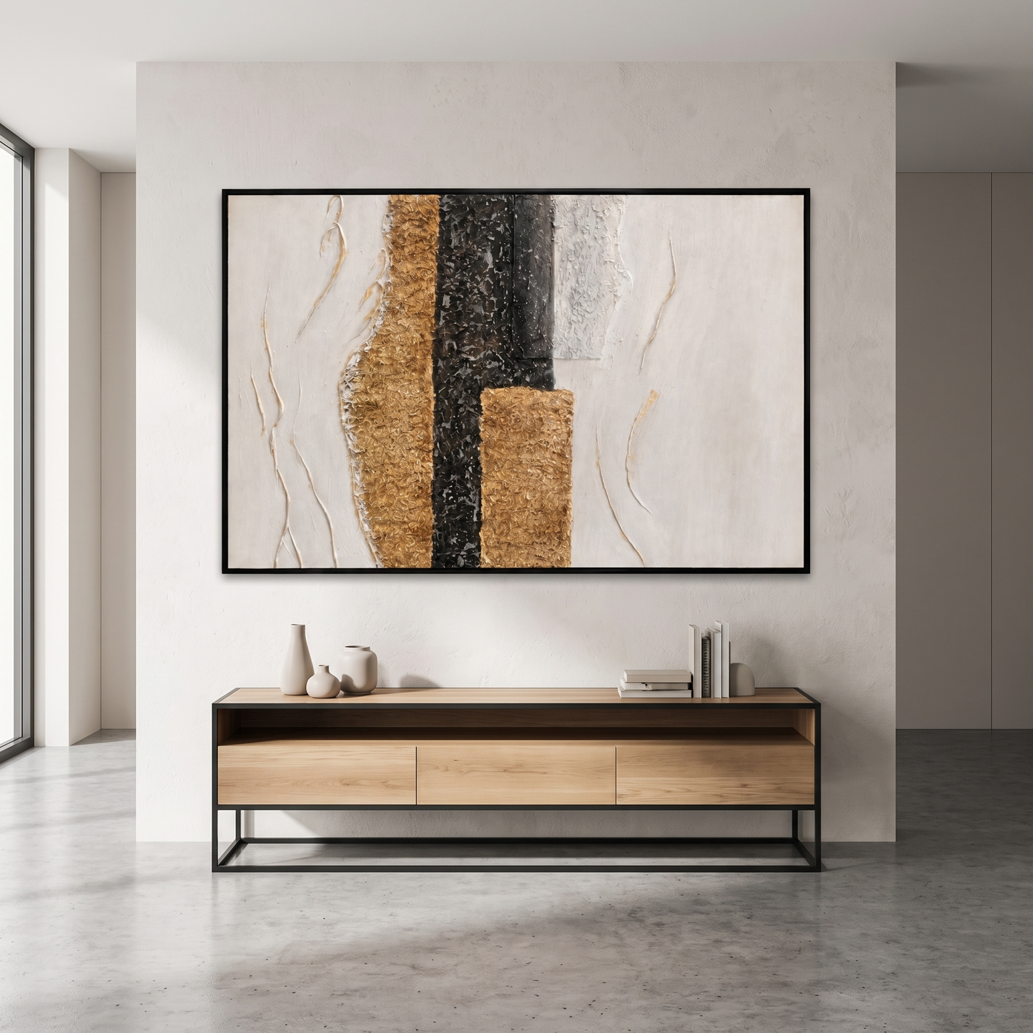 60485677 Black & Gold Abstract Painting - 120 x 80cm