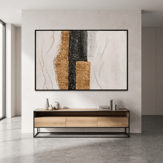Pictures  -  60485677 Black & Gold Abstract Painting - 120 x 80cm  -  60485677
