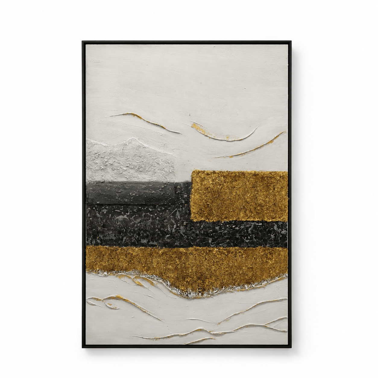 Pictures  -  Yiwu Black & Gold Textured Painting on Canvas - 120 x 80cm  -  60485677