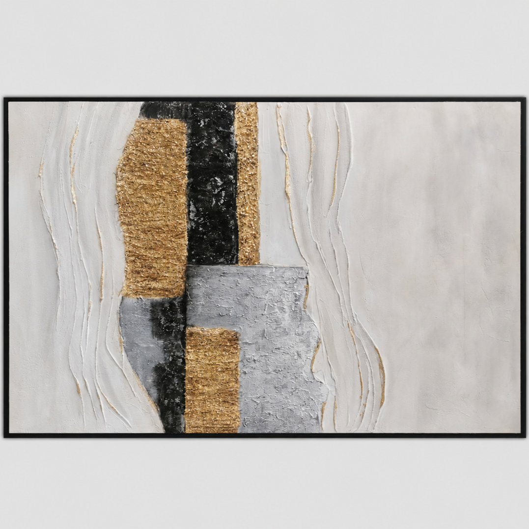 60485678 Black & Gold Textured Abstract Painting - 120 x 80cm