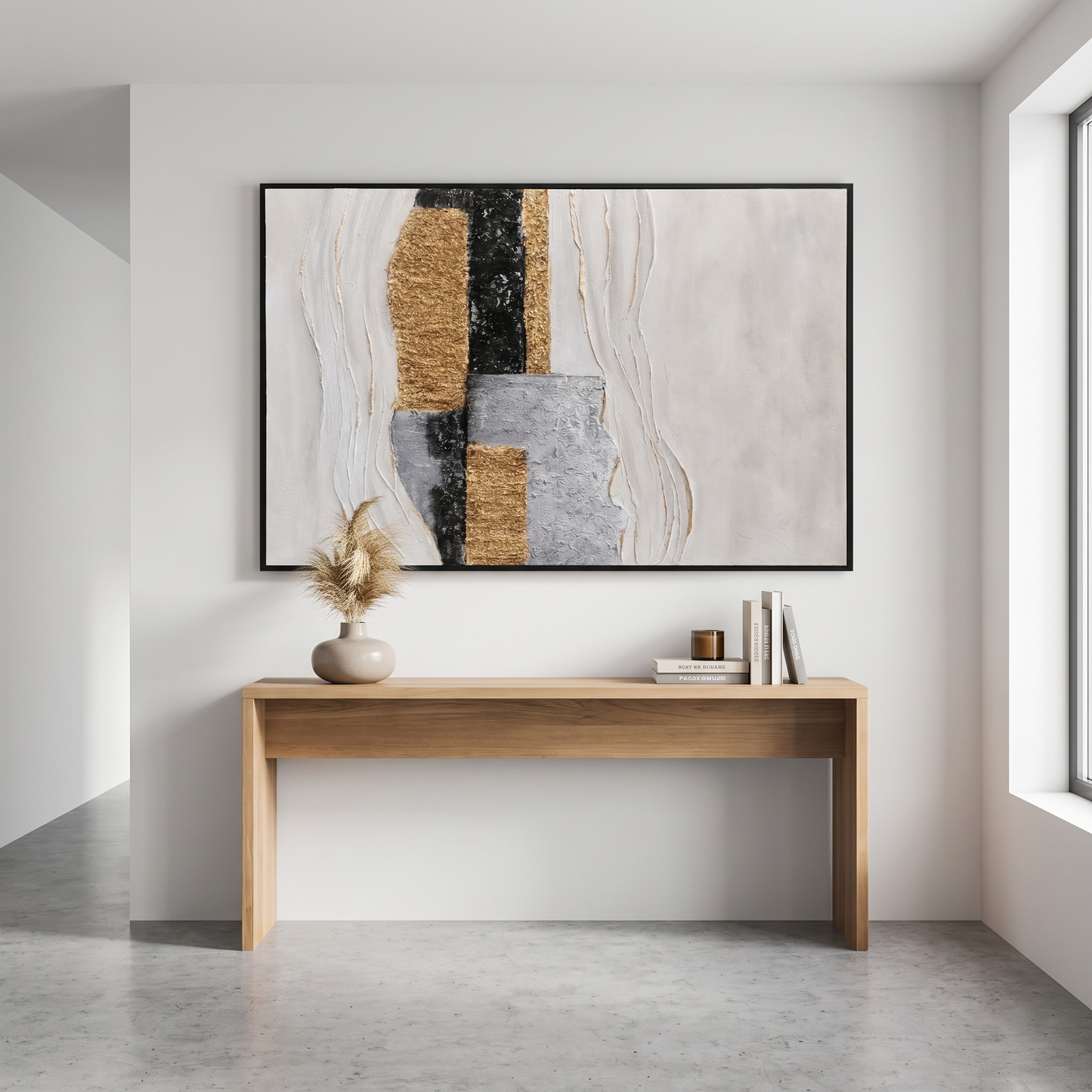 60485678 Black & Gold Textured Abstract Painting - 120 x 80cm