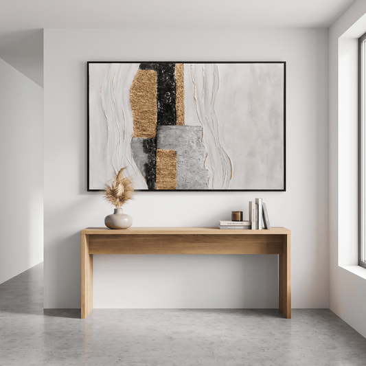 Pictures  -  60485678 Black & Gold Textured Abstract Painting - 120 x 80cm  -  60485678