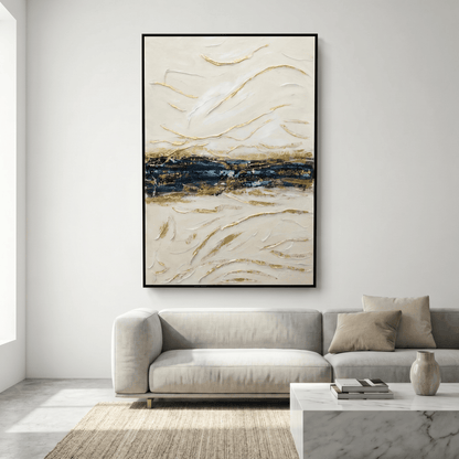 Pictures  -  Yiwu Blue & Gold Detail Painting on Canvas with Black Frame - 120 x 80cm (2)  -  60485679