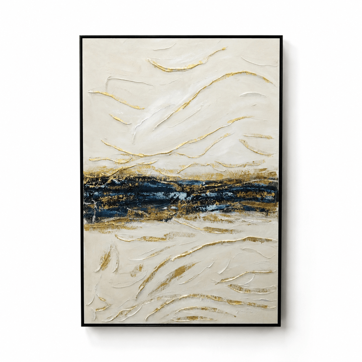 Pictures  -  Yiwu Blue & Gold Detail Painting on Canvas with Black Frame - 120 x 80cm (2)  -  60485679