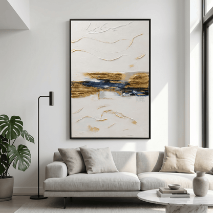 Pictures  -  Yiwu Blue & Gold Detail Painting on Canvas with Black Frame - 120 x 80cm  -  60485680