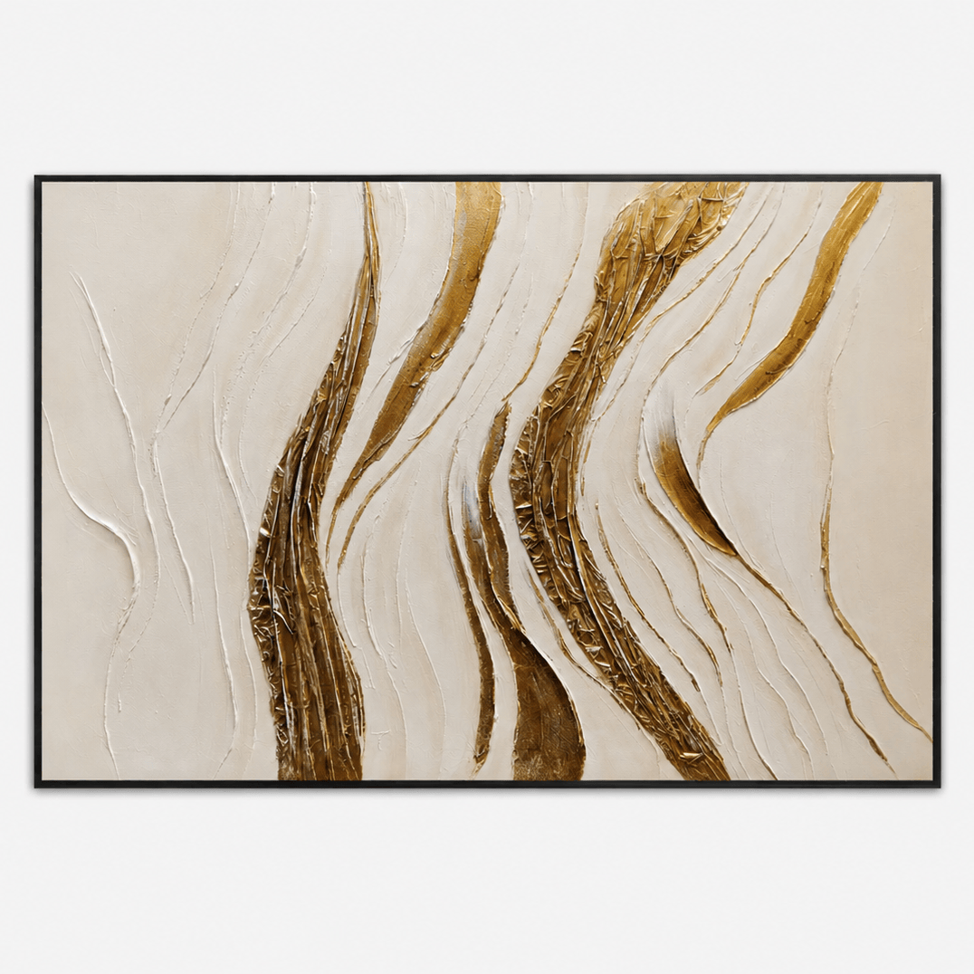 Pictures  -  60485681 Cream & Gold Stroke Painting - 120 x 80cm  -  60485681