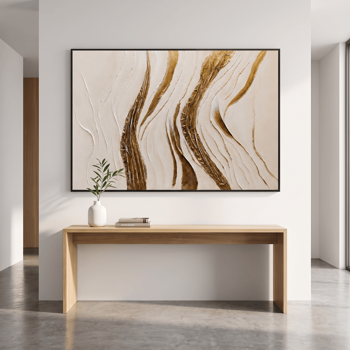 Pictures  -  60485681 Cream & Gold Stroke Painting - 120 x 80cm  -  60485681