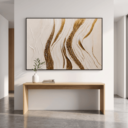 Pictures  -  60485681 Cream & Gold Stroke Painting - 120 x 80cm  -  60485681
