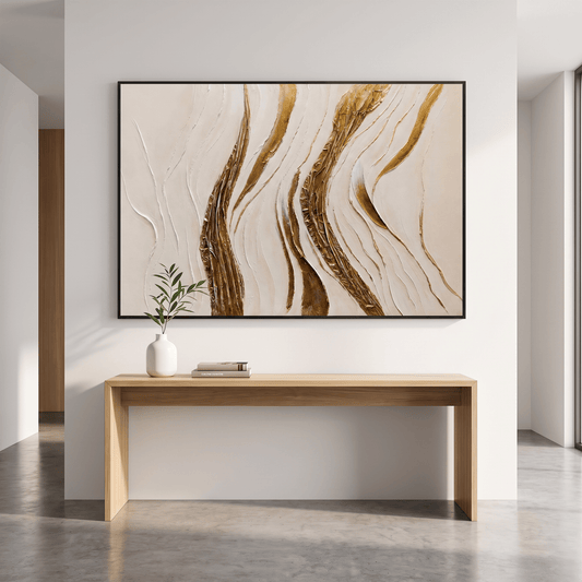 Pictures  -  60485681 Cream & Gold Stroke Painting - 120 x 80cm  -  60485681