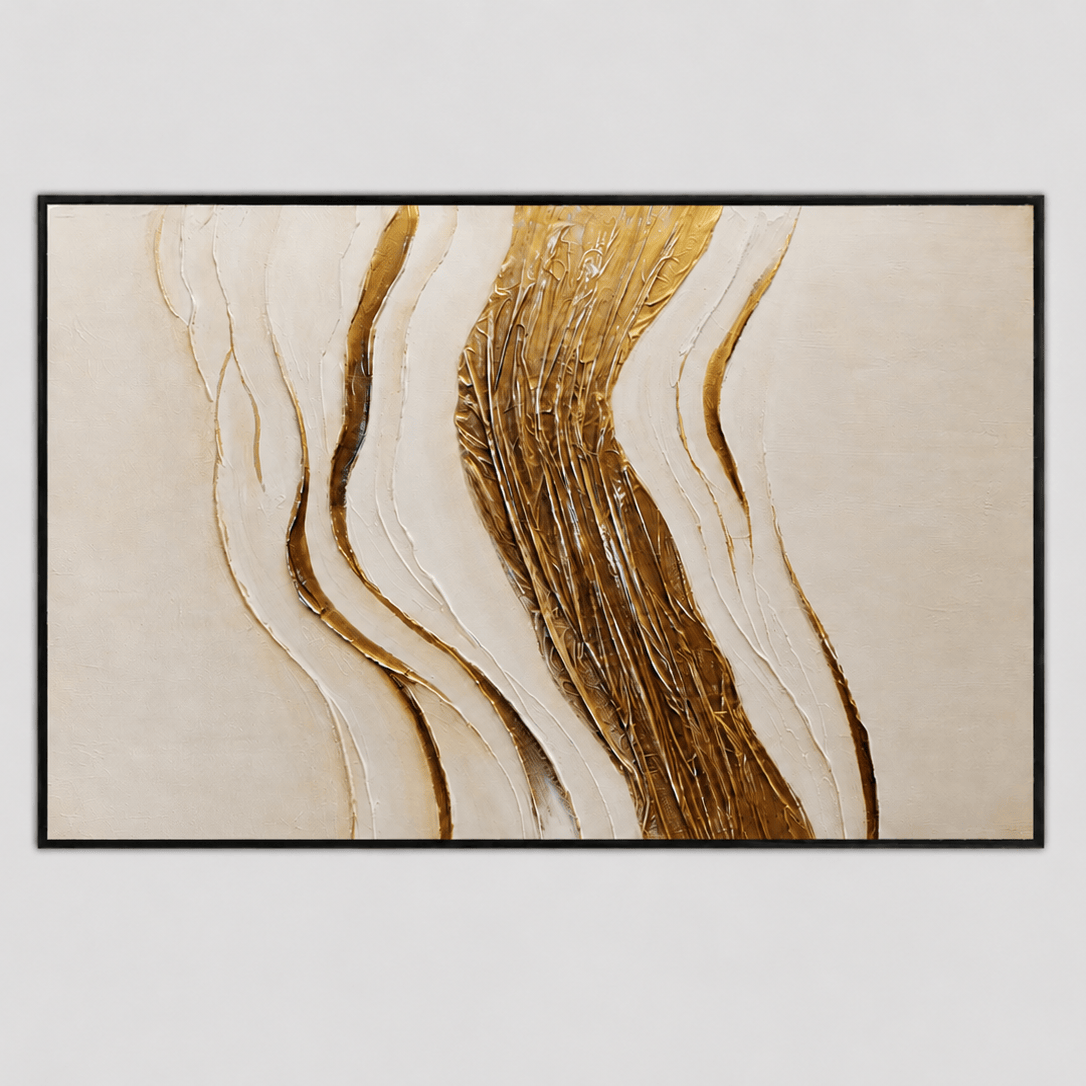 Pictures  -  60485682 Cream & Gold Stroke Painting - 120 x 80cm  -  60485682