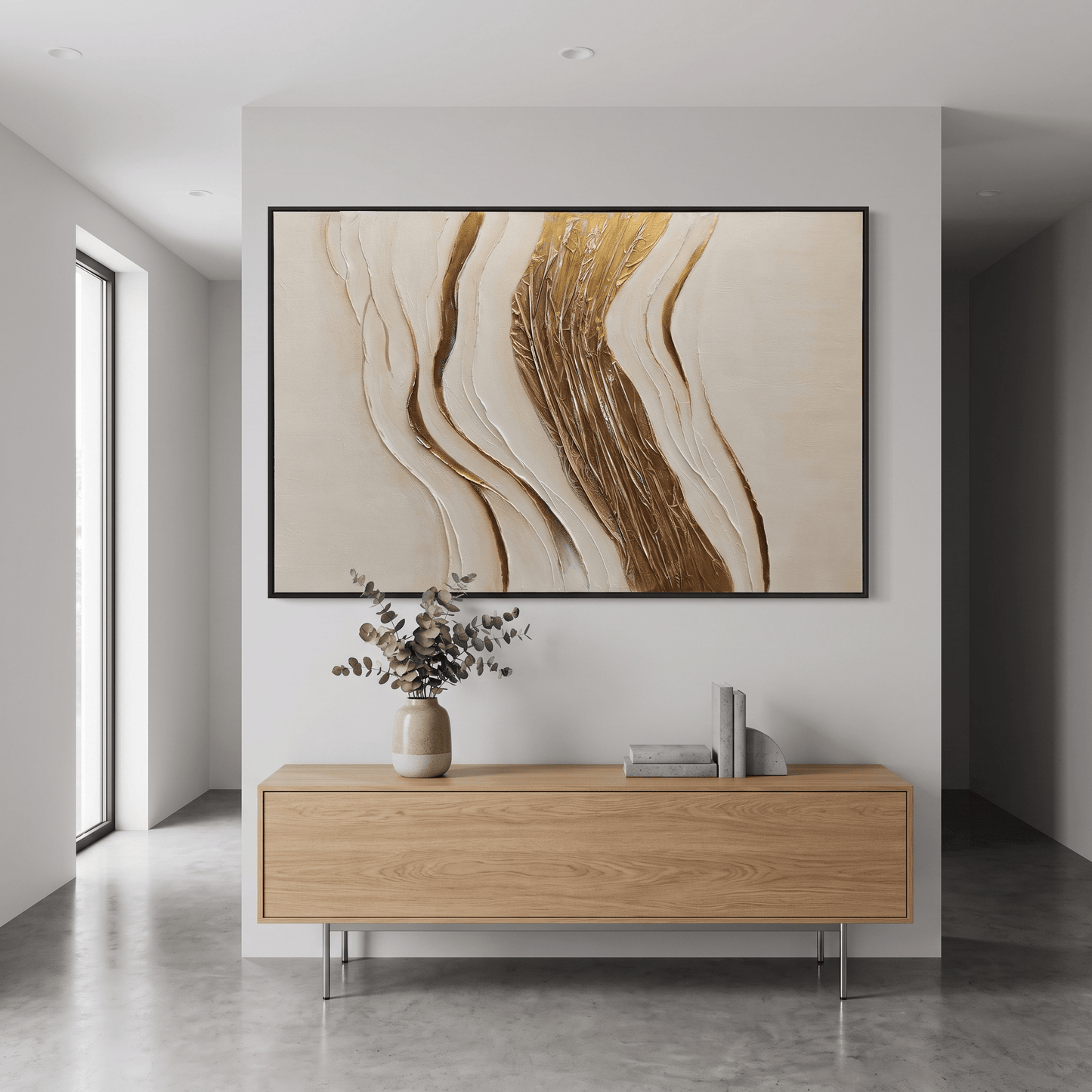 Pictures  -  60485682 Cream & Gold Stroke Painting - 120 x 80cm  -  60485682