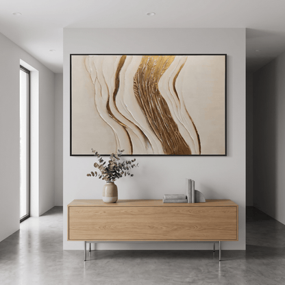 Pictures  -  60485682 Cream & Gold Stroke Painting - 120 x 80cm  -  60485682