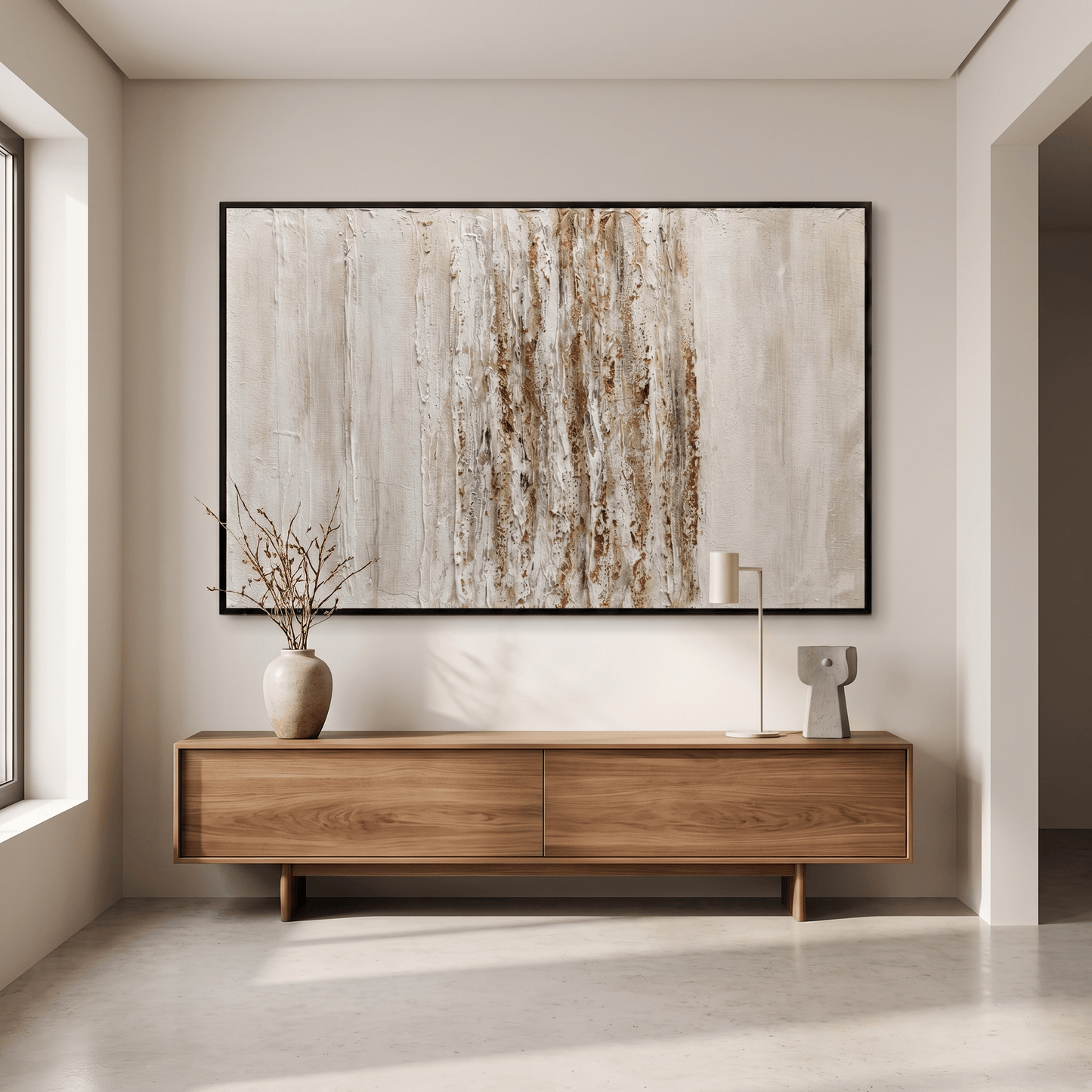 Pictures  -  60485683 Ivory & Gold Abstract Painting - 120 x 80cm  -  60485683