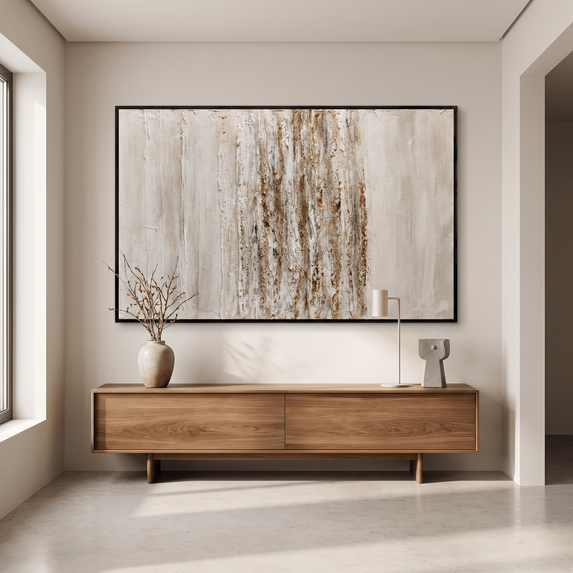 Pictures  -  60485683 Ivory & Gold Abstract Painting - 120 x 80cm  -  60485683