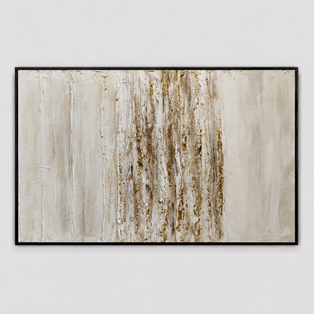 Pictures  -  60485683 Ivory & Gold Abstract Painting - 120 x 80cm  -  60485683