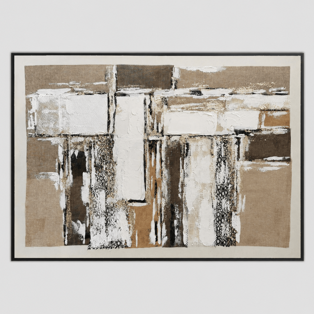 Pictures  -  60485685 Taupe & Cream Geometric Painting - 120 x 80cm  -  60485685