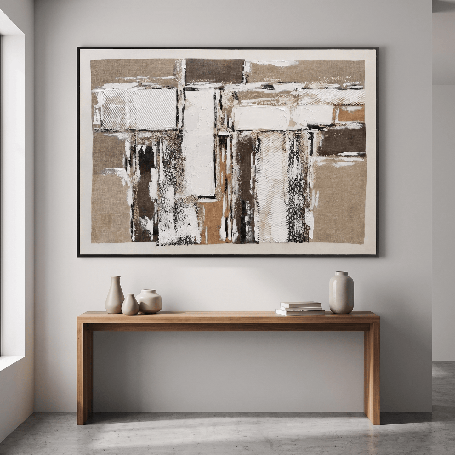Pictures  -  60485685 Taupe & Cream Geometric Painting - 120 x 80cm  -  60485685