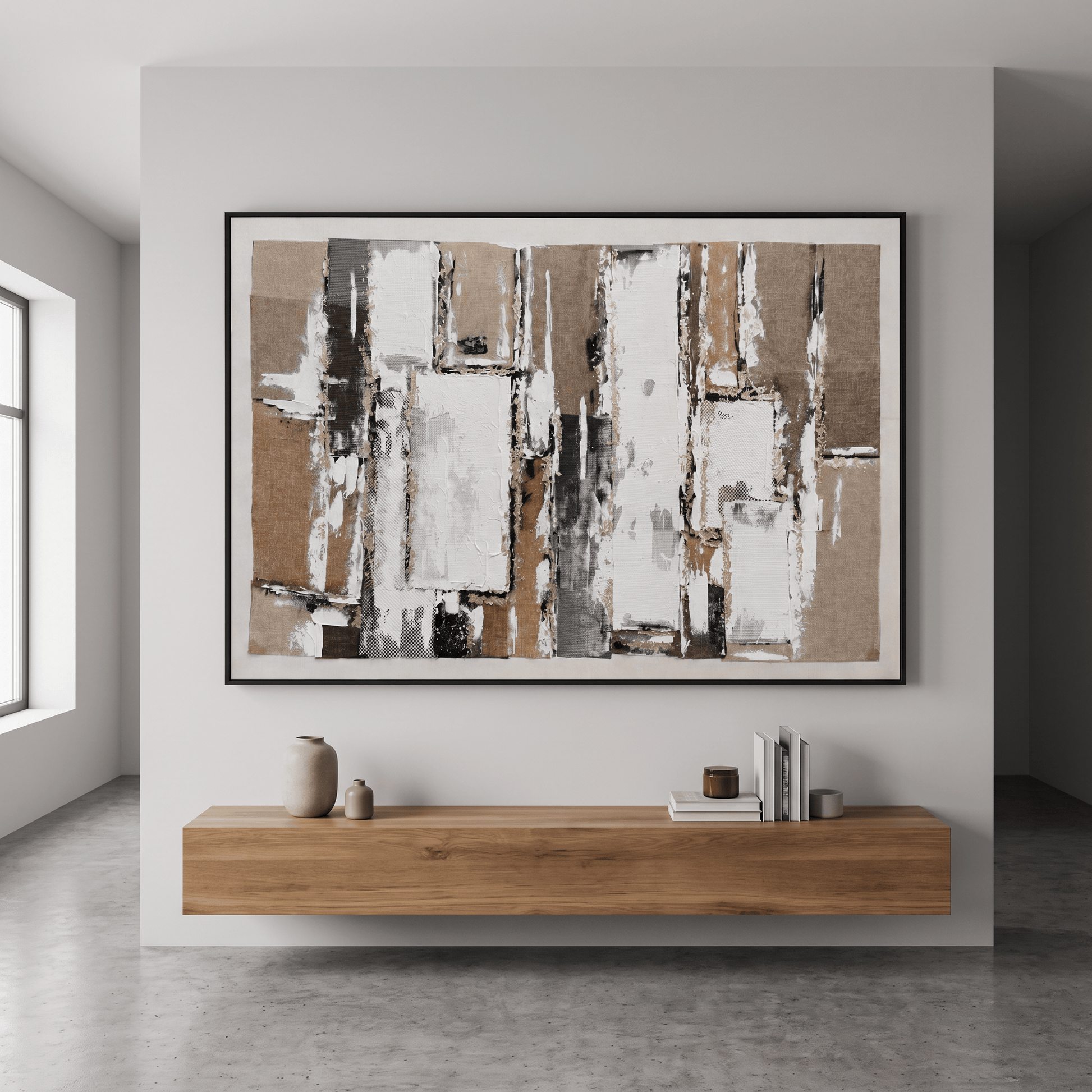 Pictures  -  60485686 Taupe & Cream Geometric Painting - 120 x 80cm  -  60485686