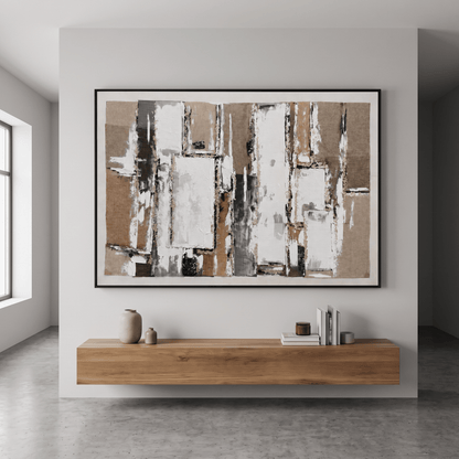 Pictures  -  60485686 Taupe & Cream Geometric Painting - 120 x 80cm  -  60485686
