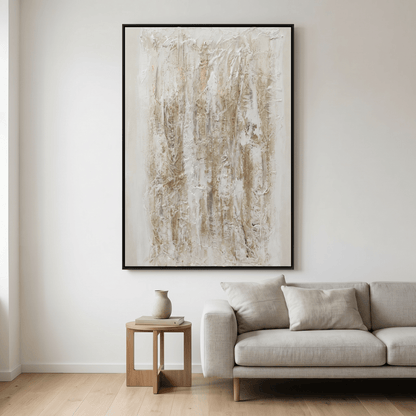 Pictures  -  Yiwu White & Cream Textured Painting on Canvas with Black Frame - 120 x 80cm (1)  -  60485688