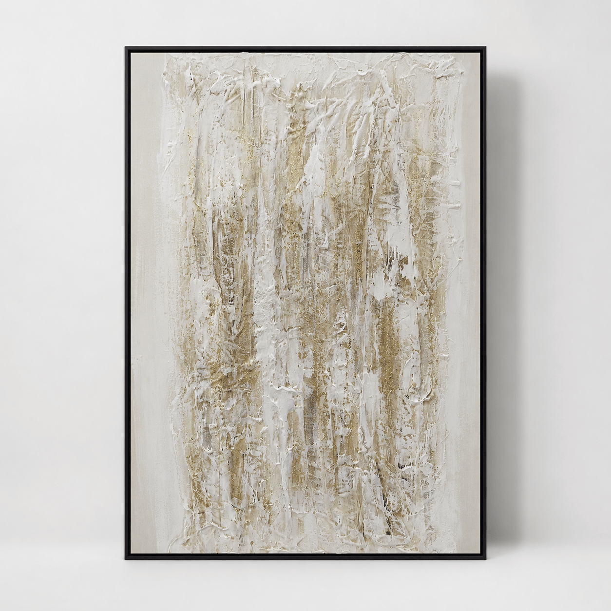 Pictures  -  Yiwu White & Cream Textured Painting on Canvas with Black Frame - 120 x 80cm (1)  -  60485688