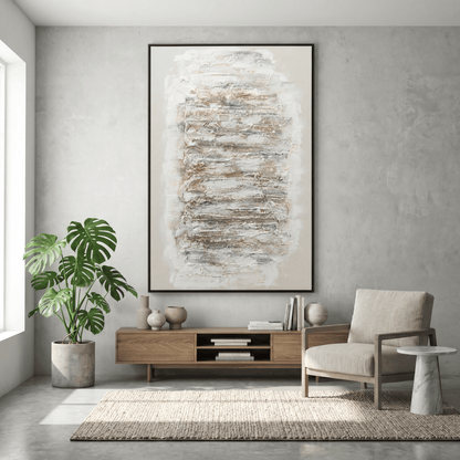 Pictures  -  Yiwu White & Cream Textured Painting on Canvas with Black Frame - 120 x 80cm (2)  -  60485689