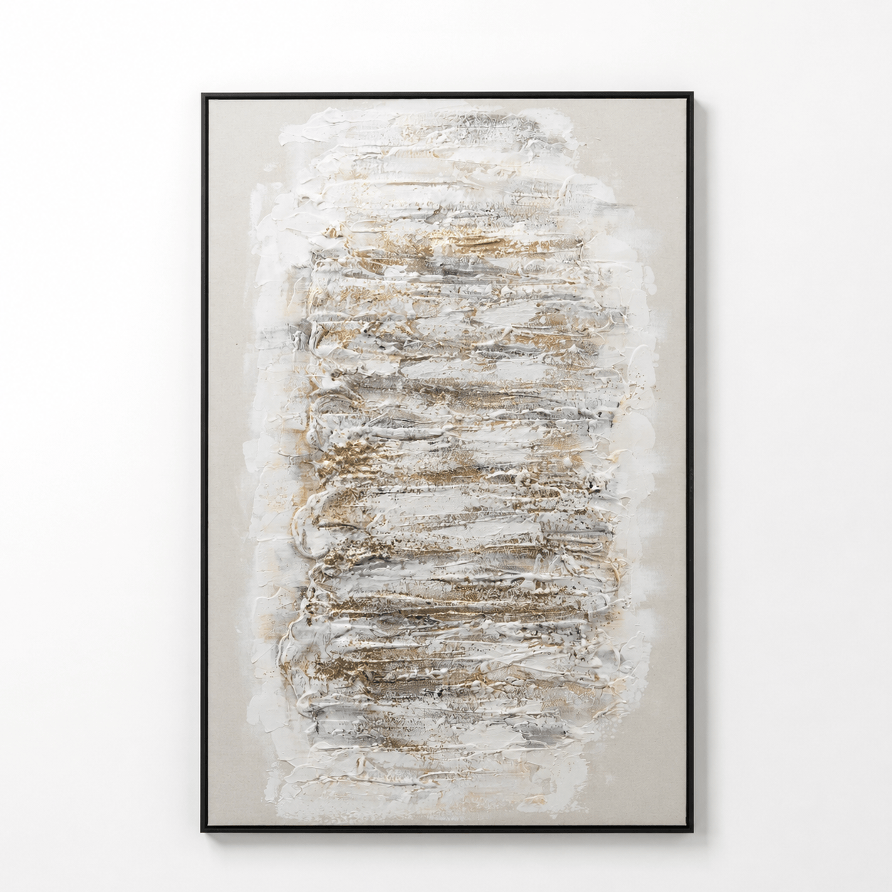 Pictures  -  Yiwu White & Cream Textured Painting on Canvas with Black Frame - 120 x 80cm (2)  -  60485689