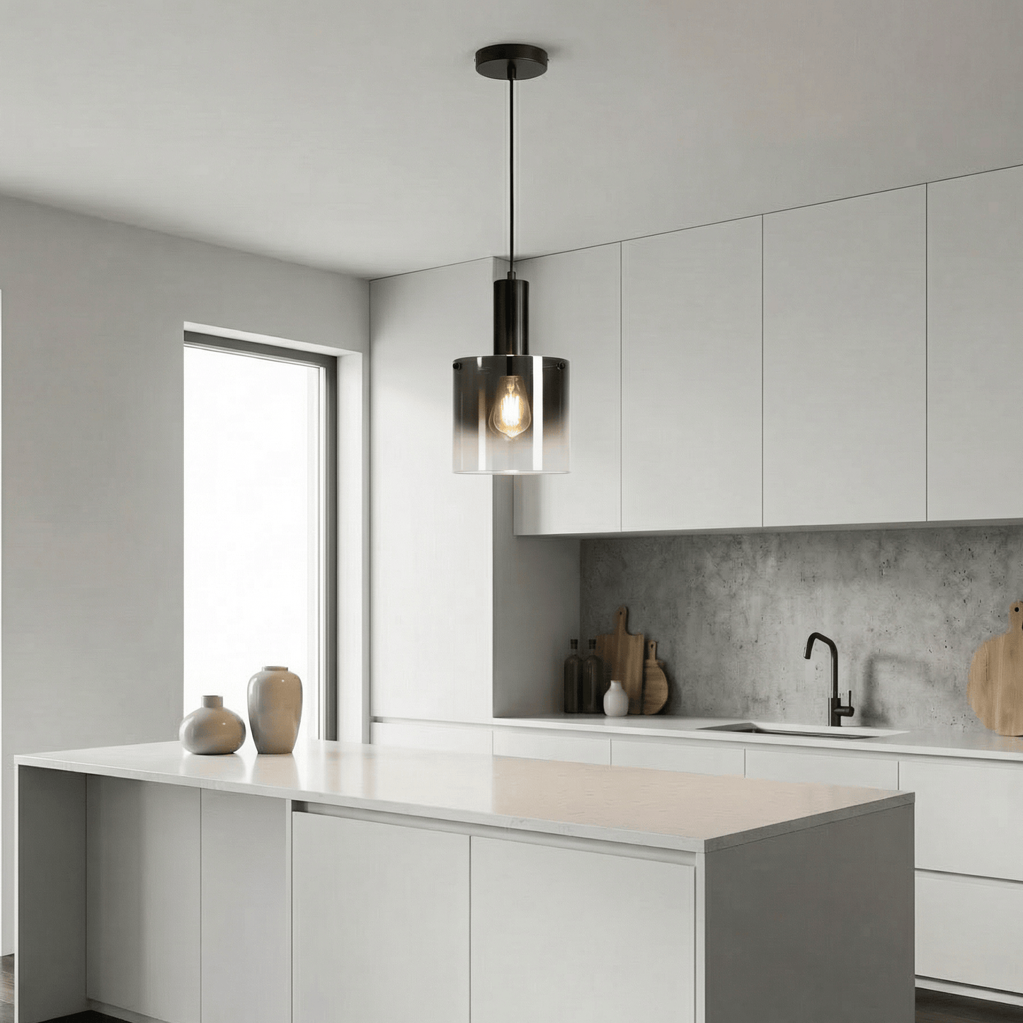 Lights  -  Stuttgart F001-1BK 1 Light Pendant Ceiling Light - Black & Ombre Glass  -  60485691