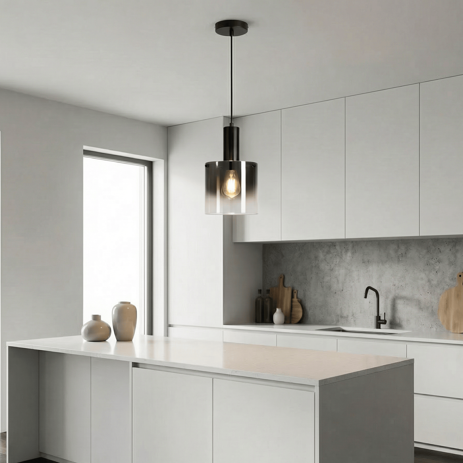 Lights  -  Stuttgart F001-1BK 1 Light Pendant Ceiling Light - Black & Ombre Glass  -  60485691