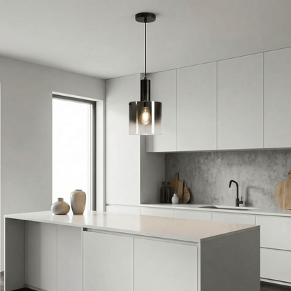 Lights  -  Stuttgart F001-1BK 1 Light Pendant Ceiling Light - Black & Ombre Glass  -  60485691