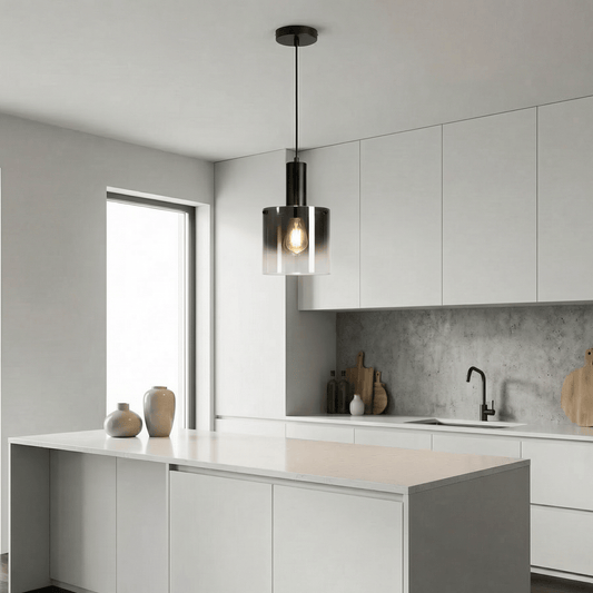 Lights  -  Stuttgart F001-1BK 1 Light Pendant Ceiling Light - Black & Ombre Glass  -  60485691