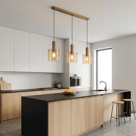 Lights  -  Stuttgart F001-3BR 3 Light Bar Pendant Ceiling Light - Bronze & Amber Glass  -  60485694
