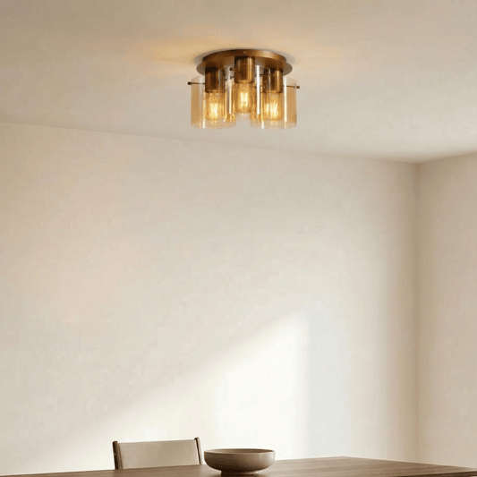 Lights  -  Stuttgart F001-3BR Flush Light Ceiling Light - Bronze & Amber Glass  -  60485696
