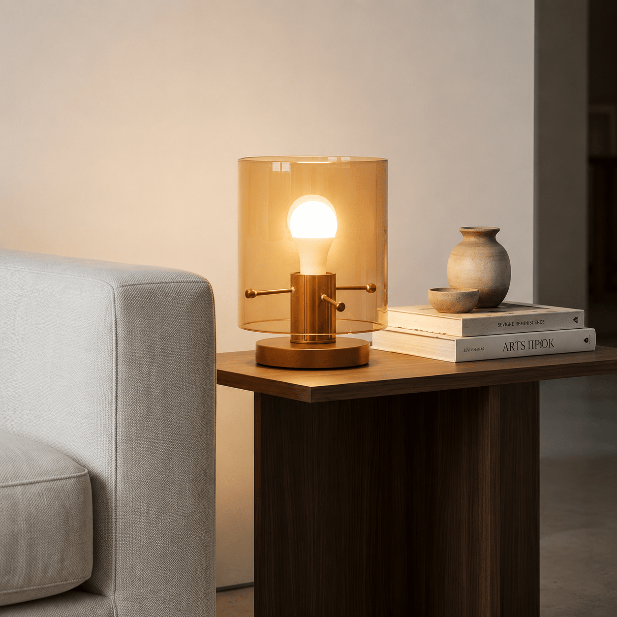 Lights  -  Stuttgart T001-1BR 1 Light Bronze Table Lamp with Amber Glass  -  60485698
