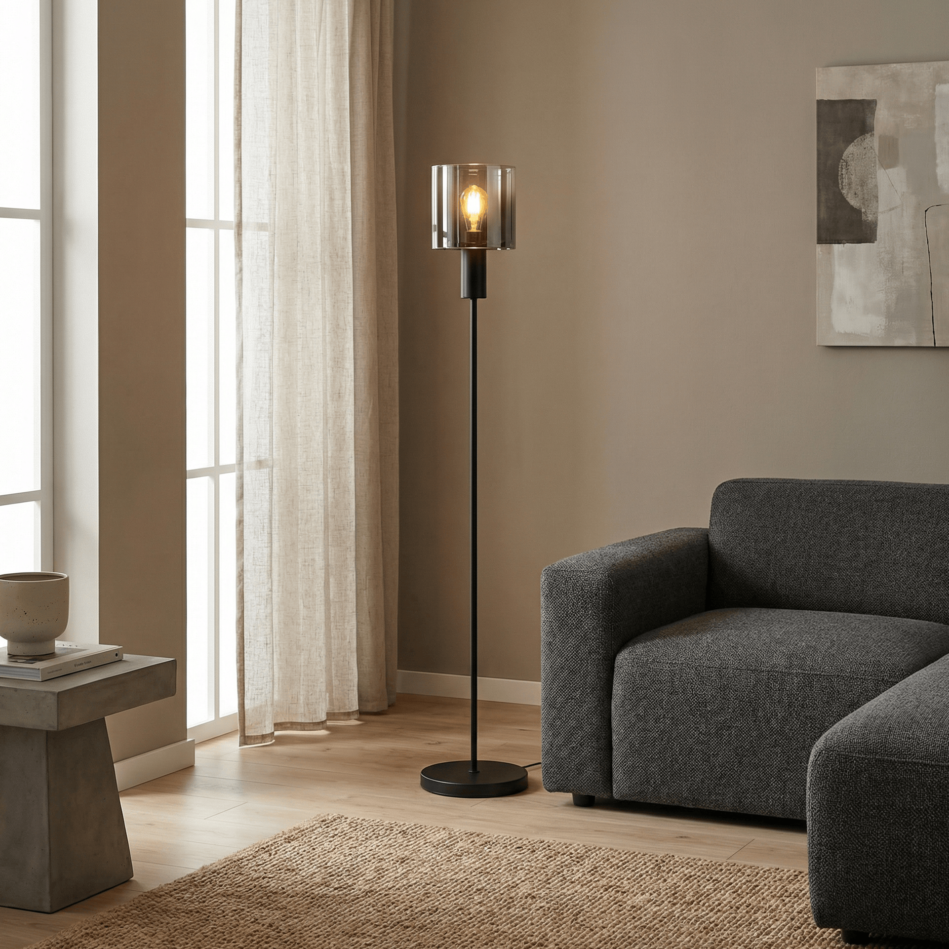 Lights  -  Stuttgart F001-1BK 1 Light Floor Lamp - Black & Smoked Ombre Glass  -  60485699