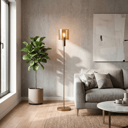 Lights  -  Stuttgart F001-1BR 1 Light Floor Lamp - Bronze & Amber Glass  -  60485700
