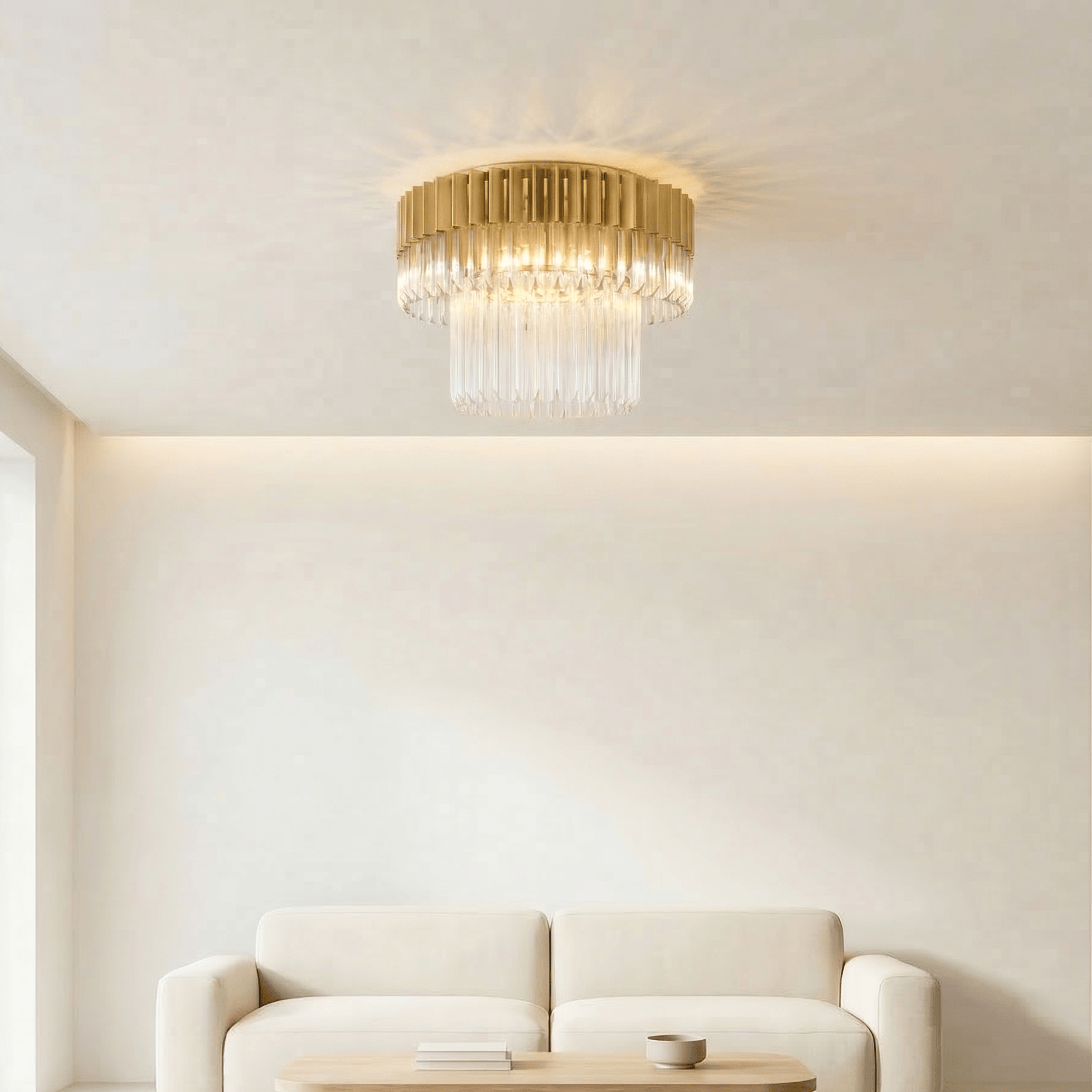 Lights  -  Dusseldorf F006-7GO 7 Light Flush Pendant Ceiling Light - Gold & Clear Glass  -  60485736