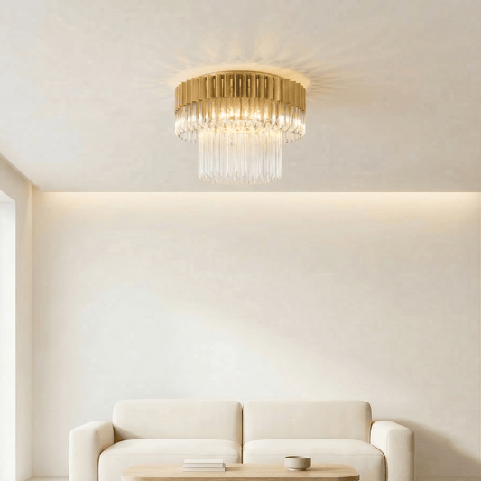 Lights  -  Dusseldorf F006-7GO 7 Light Flush Pendant Ceiling Light - Gold & Clear Glass  -  60485736