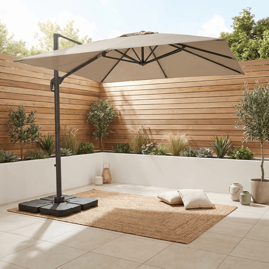 Gardening  -  Weatherking 3x3 Roma Parasol & Base - Light Taupe  -  60485875