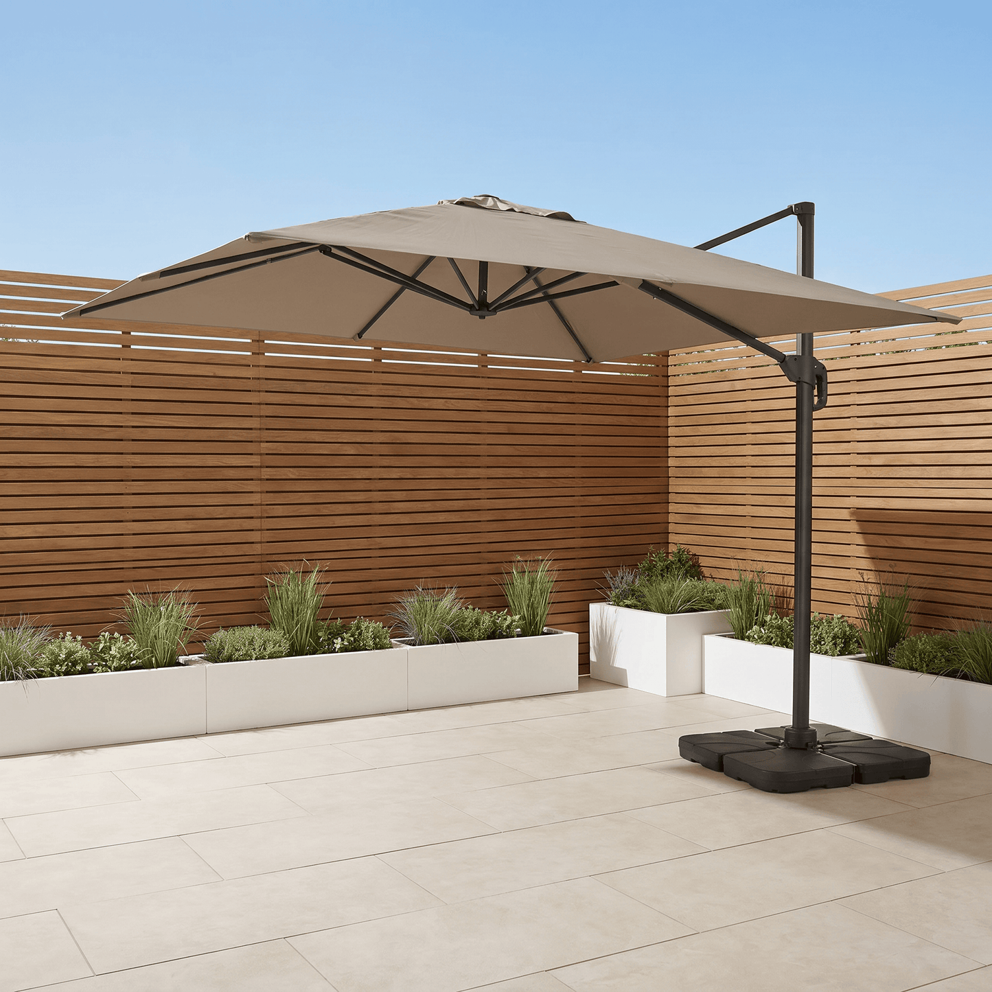 Gardening  -  Weatherking 3x3 Roma Parasol & Base - Light Taupe  -  60485875