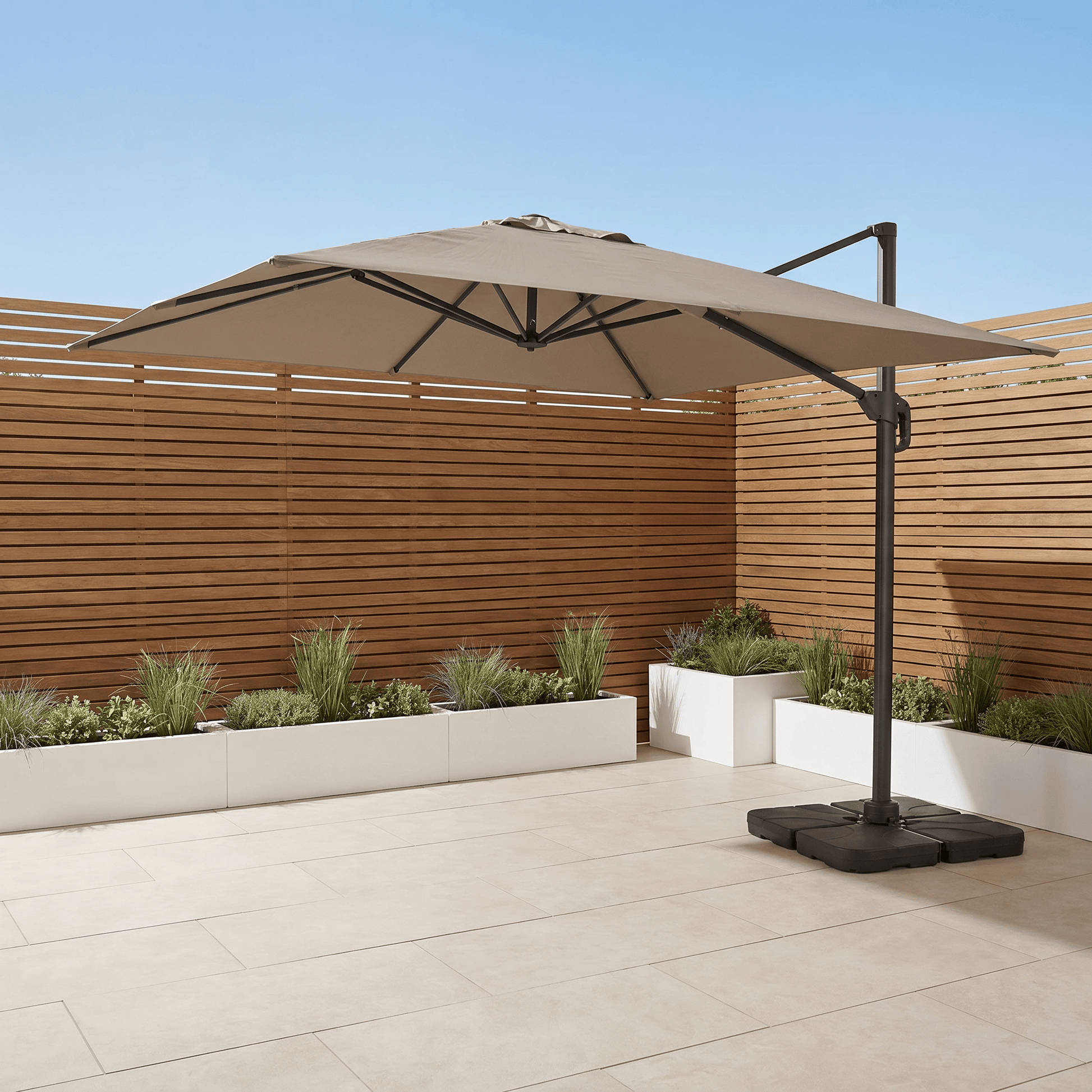 Gardening  -  Weatherking 3x3 Roma Parasol & Base - Light Taupe  -  60485875