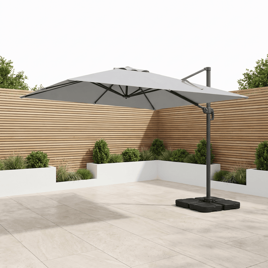 Gardening  -  Weatherking 3x3 Roma Parasol & Base - Light Grey  -  60485876