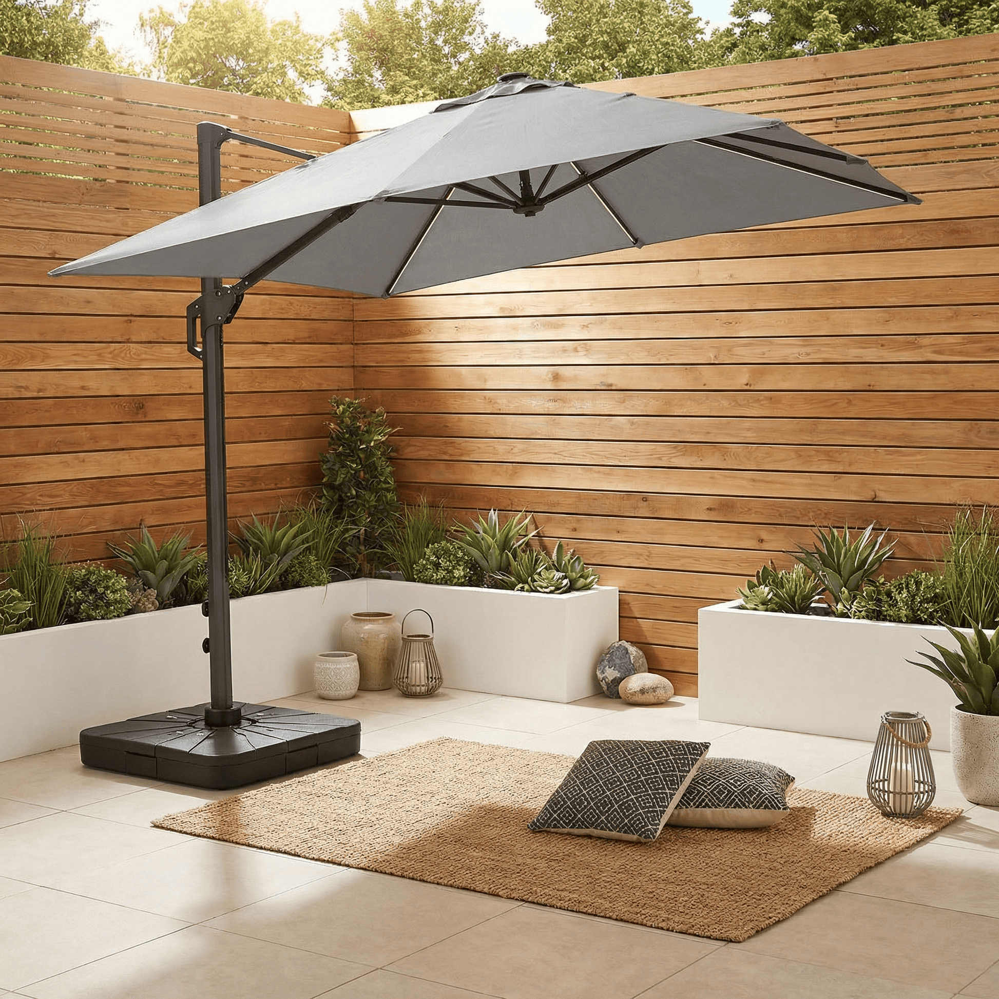 Gardening  -  Weatherking 3x3 Lazio Parasol & Base - Light Grey  -  60485878