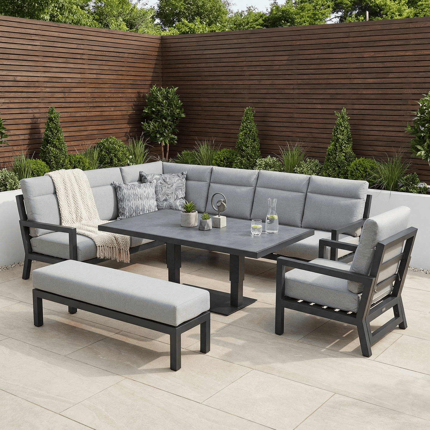 Gardening  -  Highgate XL Corner Set with Adjustable Table - Grey  -  60485950