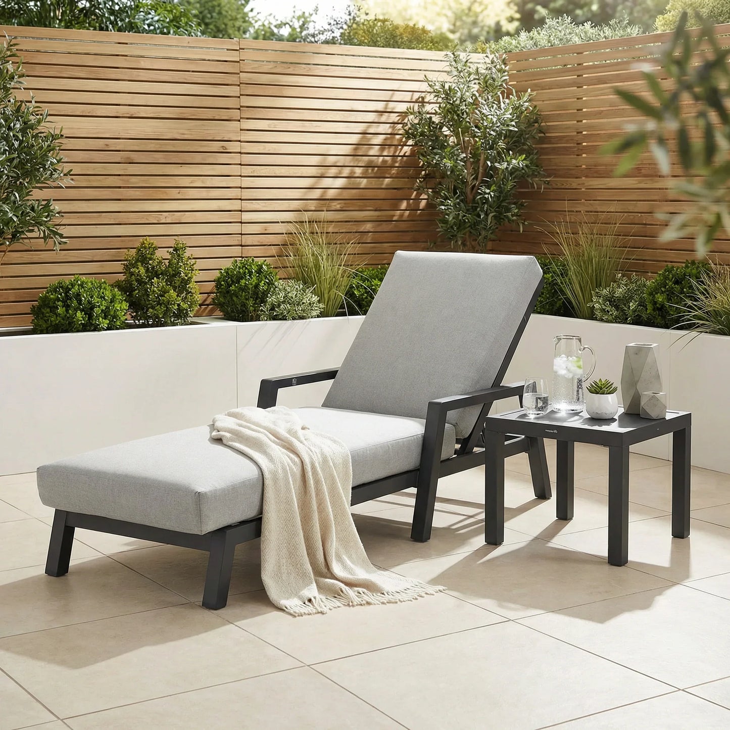 Gardening  -  Sola Lounger & Side Table - Grey  -  60485952