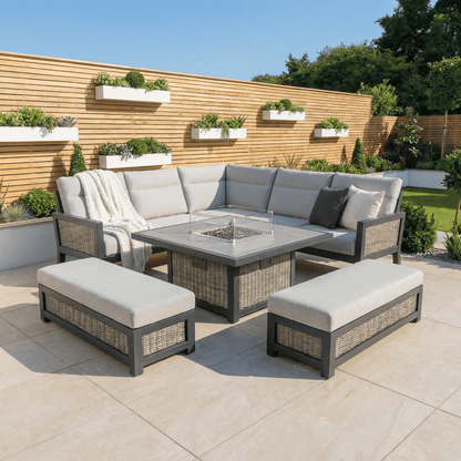 Gardening  -  Ascot Firepit Bench Set - Grey  -  60485957